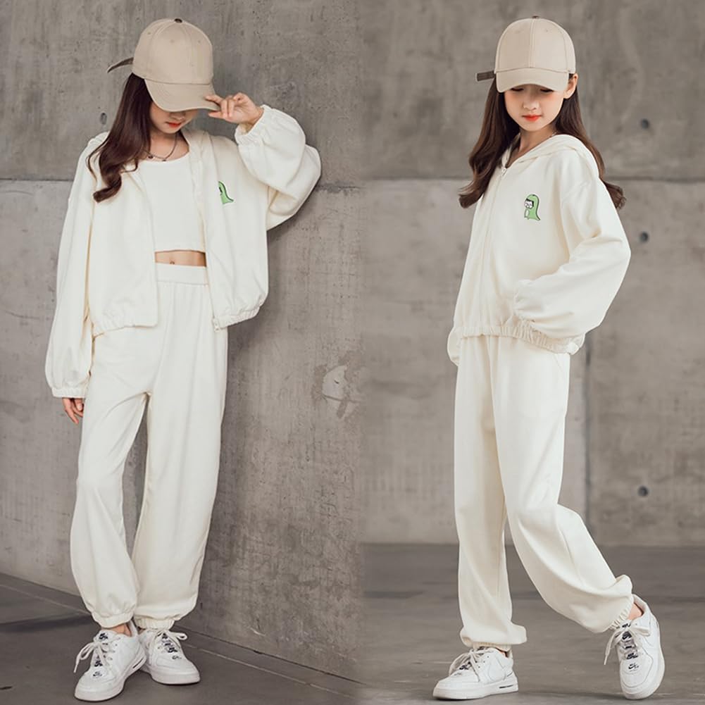 Enfant Fille Survêtement Ensemble 3 Pièce Vêtement de Jogging Sweat-shirt et Pantalon de Sport Costume Joggers Automne Sportwear