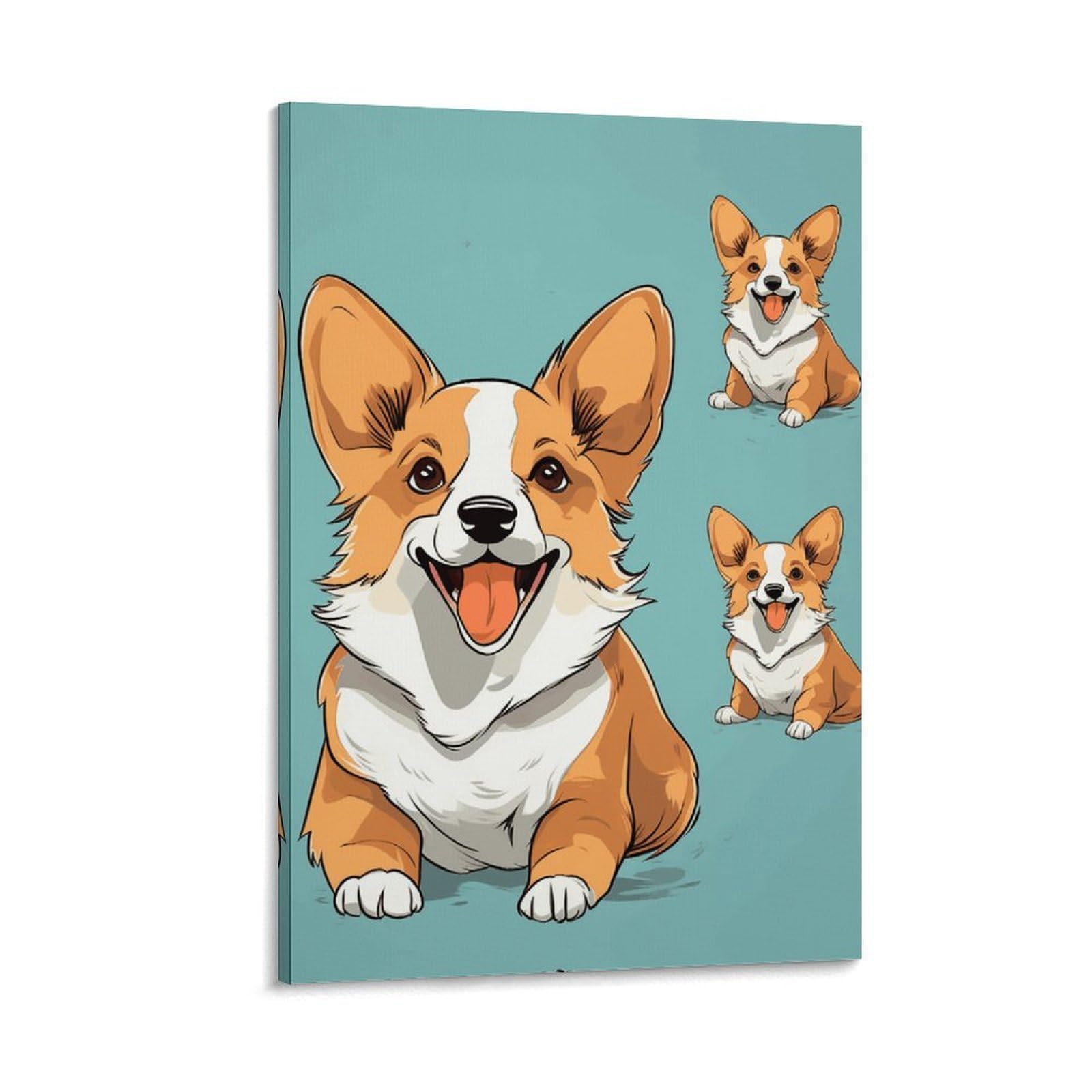 Canvas Wall Art for Living Room 16"x24" Modern Artwork Painting Pictures Hanging Canvas Prints Corgi Cute Dog Aesthetic Wall Art for Bedroom Bathroom Office Wall Art Print Decor Corgi Cute Dog Canvas
