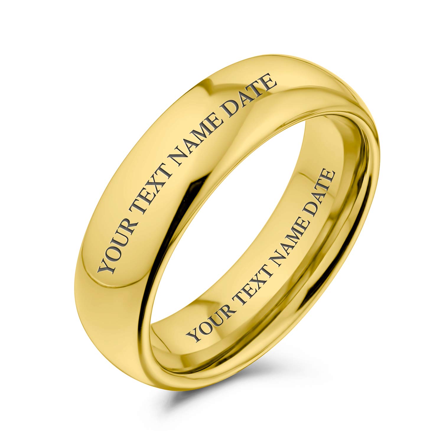 Bling Jewelry Anillo de boda de titanio para parejas simple y liso con cúpula pulido chapado en oro de 14K para hombre y mujer ajuste cómodo 6MM