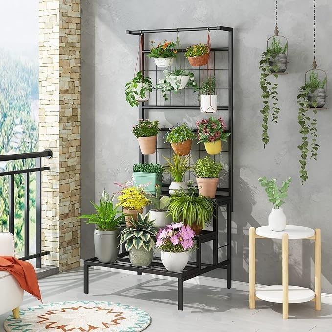 Image of 4 Tier Metal Plant Stand for Indoor & Outdoor Plants, Flower Pot Rack Stand ,Plant Stand For Home Decor Flower Pot Stand for Balcony & Living Room (Black)