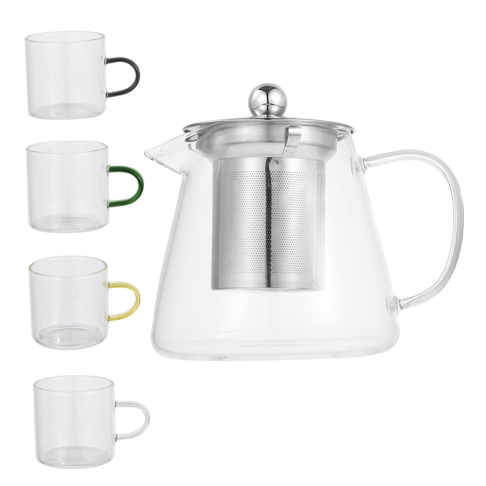 Mikinona Tetera Colador de Resistente al Calor para Hacer Té Incluye Tetera y Tazas para Uso Cocina o Sala de Estar de Vidrio