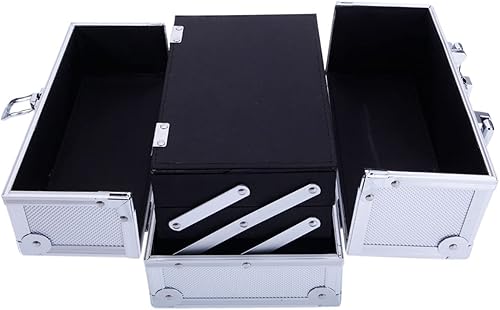 Miniatura 7 de Estuche de aluminio para el tren cosmético organizador de maquillaje con asa bloqueable con espejo organizador de cosméticos de viaje de gran