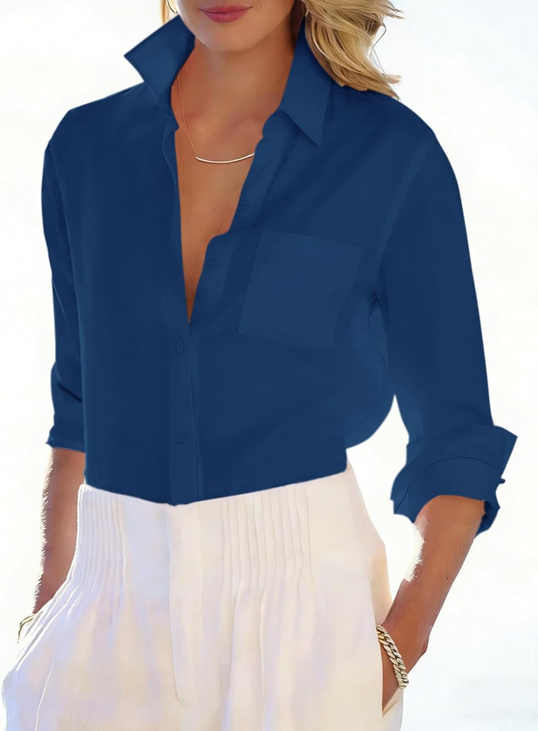 Button Down Shirts for Women Long Sleeve Dress Shirt Wrinkle Free Collared Work Shirt Casual Office Blouse Top - Image 2