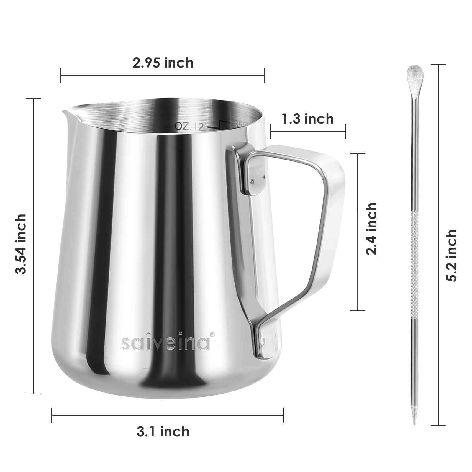 Jarra de espuma de leche, jarra de vapor espresso de 12 onzas, accesorios para máquina de espresso, acero inoxidable, leche, café, capuchino, barista, jarra de vapor, taza de leche con bolígrafo
