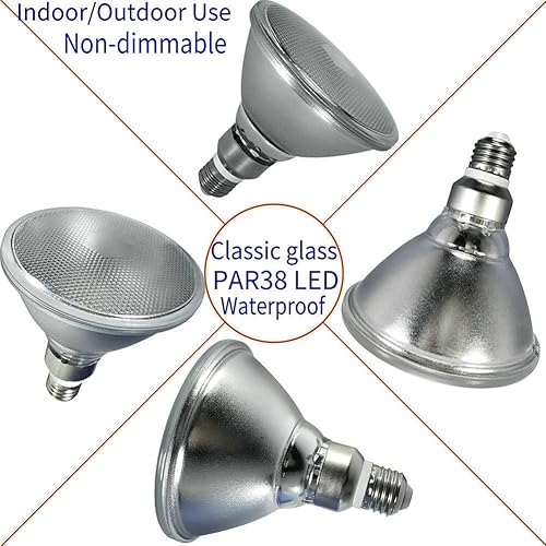 Miniatura 3 de VESFY Bombillas LED de inundación E26 PAR38 azules (equivalente a halógeno de 150 W), 2 unidades, vidrio completo, impermeable, iluminación