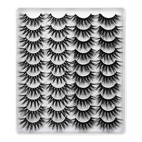 JIMIRE 20MM False Eyelashes 20 Pairs 2 Styles Mixed Fake Lashes Fluffy Long 3D Volume Faux Mink Lashes Pack