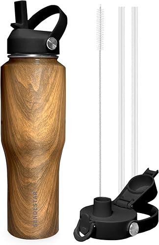 SENDESTAR Botella de agua de 32 onzas de boca ancha de acero inoxidable aislada al vacío, doble pared con tapas de pajilla, cabe en cualquier