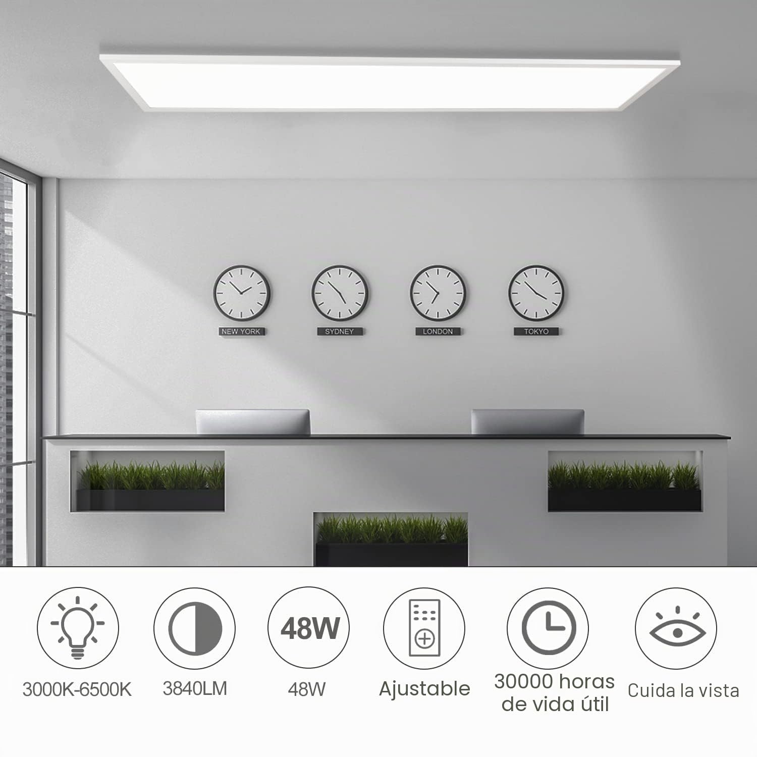 CBJKTX Plafón LED Panel regulable Lámpara de techo 120x30 cm con mando a | distancia Panel de techo de 48W Lámpara de salón 3840LM Luz de noche moderna Lámpara de dormitorio Lámpara de oficina blanca