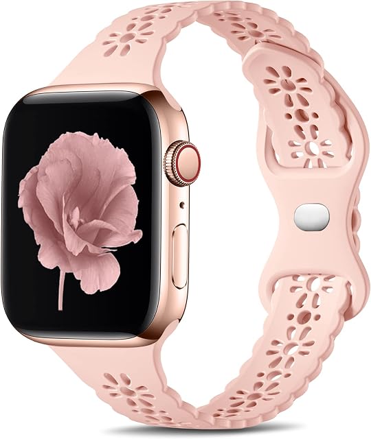 Dirrelo Silm Lace Straps Compatible with Apple Watch Strap 38mm 40mm 41mm, Soft Silicone Hollow-Out Elegant Breathable Strap for iWatch Series SE 8 7 6 5 4 3 2 1 for Women Girls, BabyPink