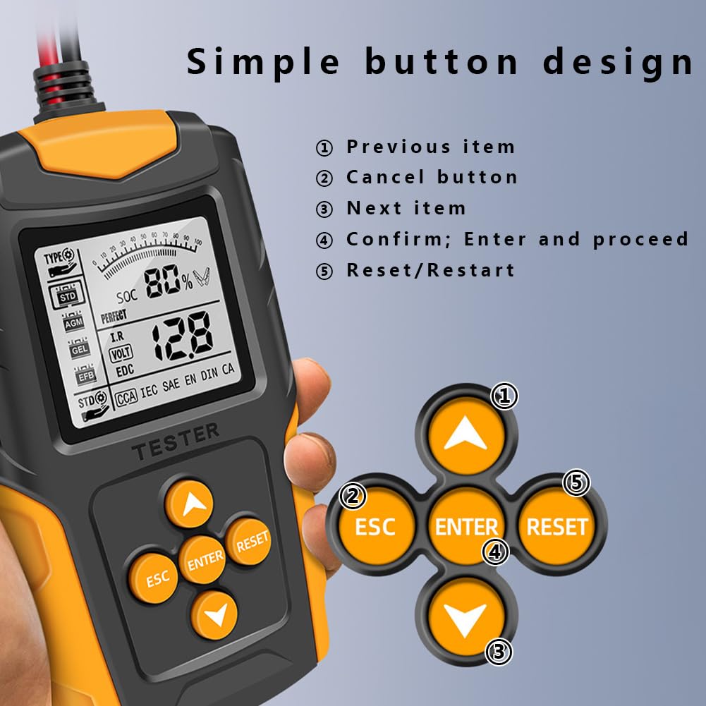 Tester Batteria Auto per Audi RS4 RS5 RS Q8 E-Tron F3, Portatile Batteria Tester Resistenza Interna Compatto e Facile da Usare per Automobilistiche
