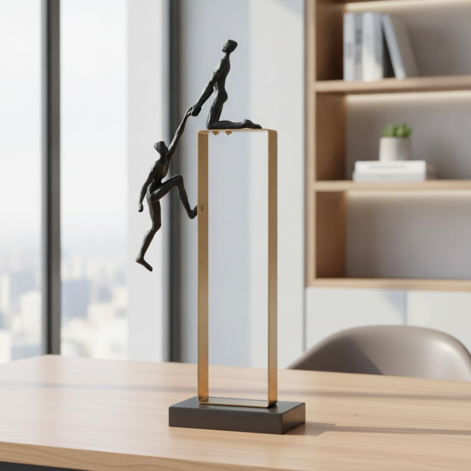 Statuette avec Cadre en Métal Abstrait Statuette avec Cadre Épuré Objet Décoratif pour Bureau, Style B - Sculpture D Escalade, 20cm X 45cm, Finition Électrolytique