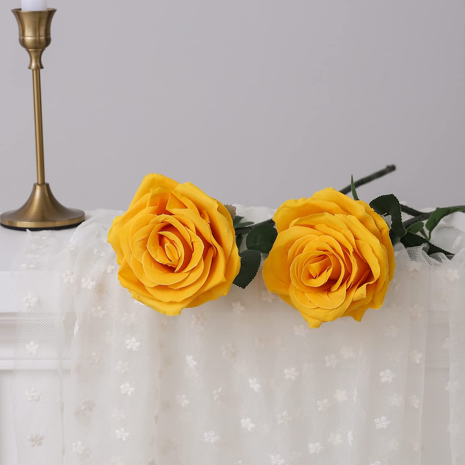 10 Rosas Artificiales Amarillas De Seda - 52cm De Alto, Realistas, Para Decorar Casa, Oficina O Fiestas