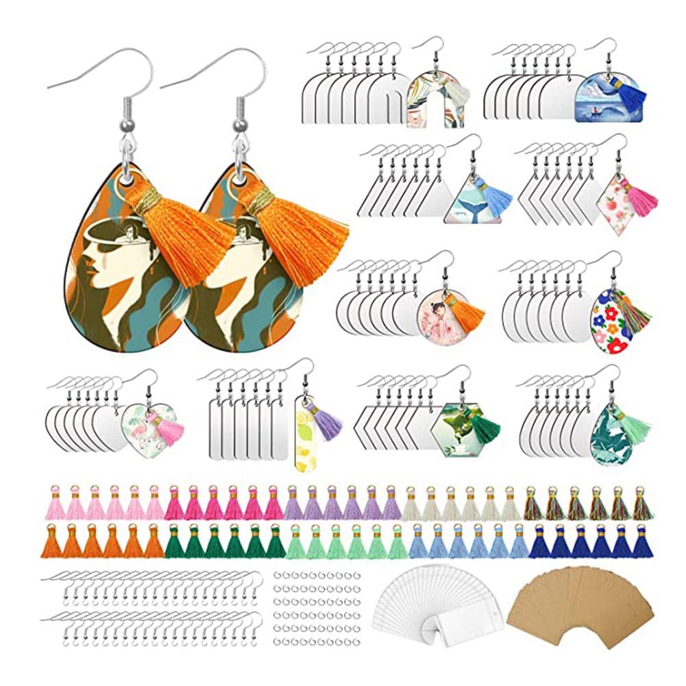 Souhgaue 300Pcs Sublimation Blanks Products, 60Pcs Sublimation Earring Blanks, Earring Hooks,Designed Earrings Making Supplies