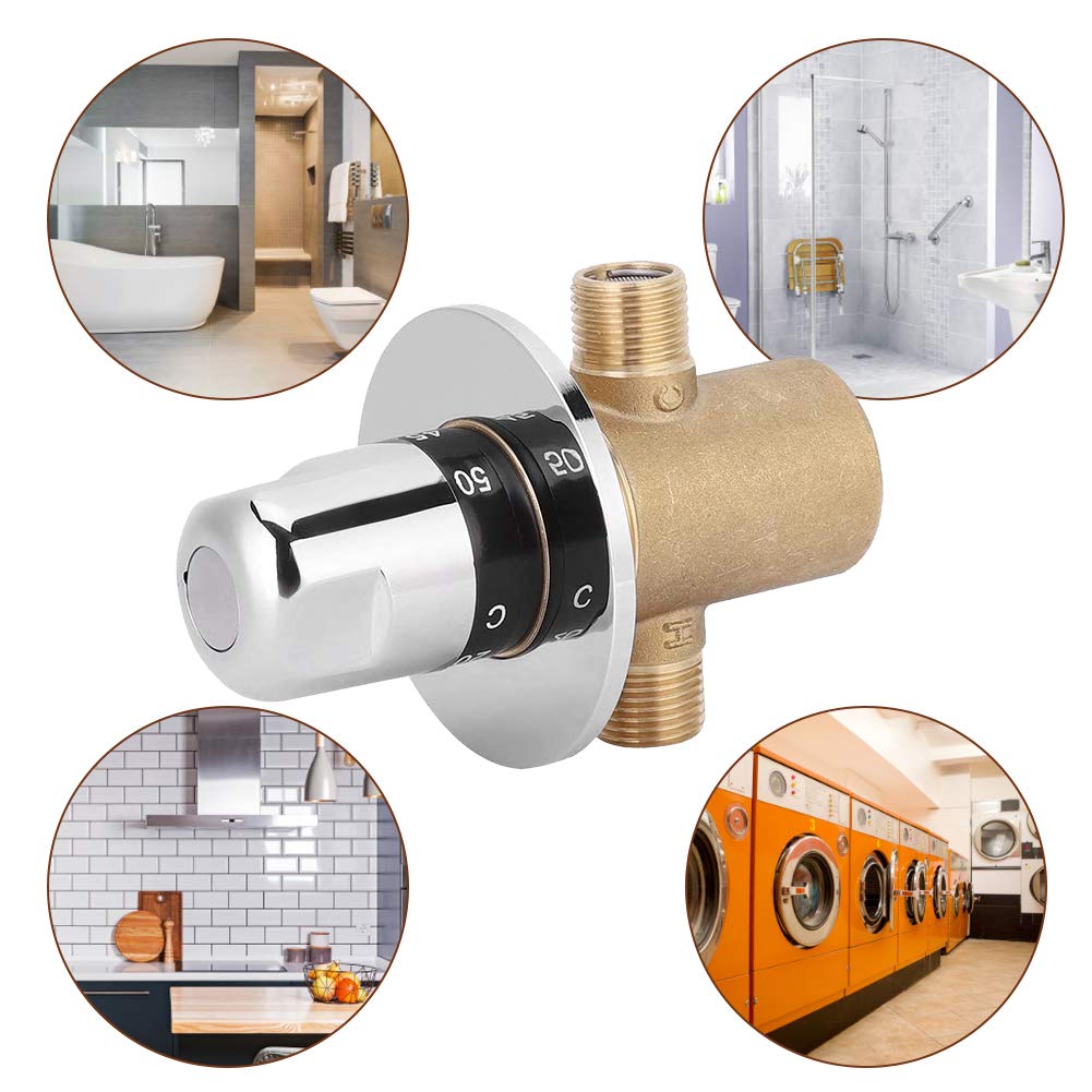 G1/2in 3 Way Brass Thermostatic Mixing Valve Faucet Temperature Mixer