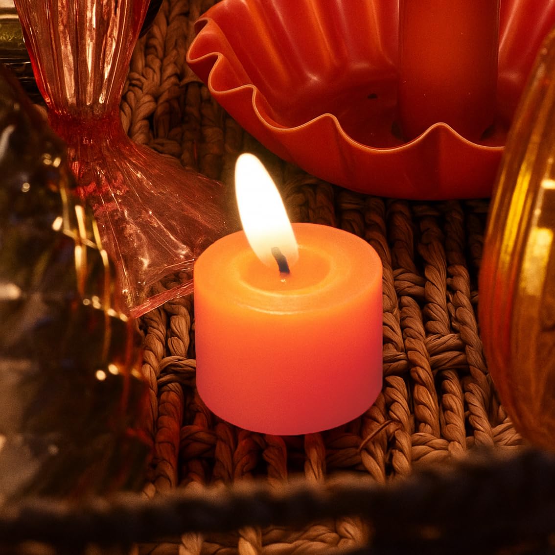 Talking Tables Flameless LED Tealight Orange Realistic Flickering Effect Reusable Battery Operated Candle for Autumn Spring Halloween Weddings Parties and Home Décor 5cm