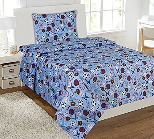 Mk Collection Sheet Set Light Blue Baseball Basketball Football Soccer Sport New (Twin)