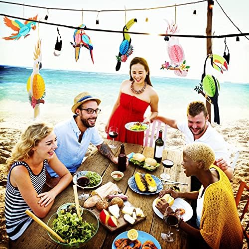 Tropical Birds Decorations Honeycomb Parrots Hawaiian Party Decoration Parrot Cutouts for Luau Party Hanging Decorations