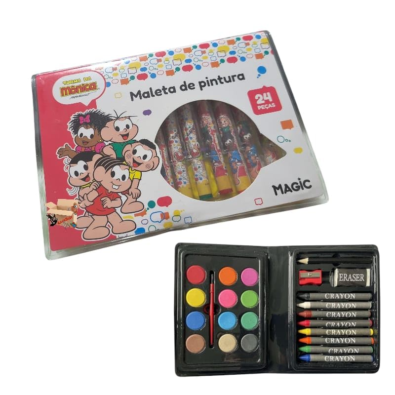 KIT Escolar Infantil Maleta Estojo De Pintura - Canetinhas - Aquarela 24 Pçs (24Pç Tur Da Monic)