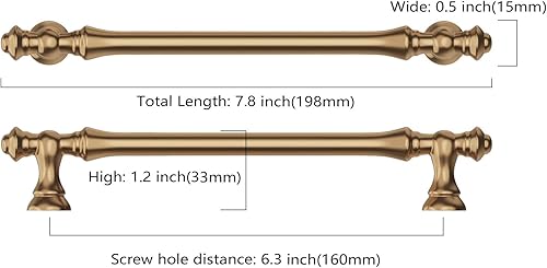 Miniatura 132 de Asidrama Paquete de 6 manijas de gabinete de cocina de latón cepillado de 12.6 pulgadas (12.598 in), tiradores de gabinete, accesorios de gabinete