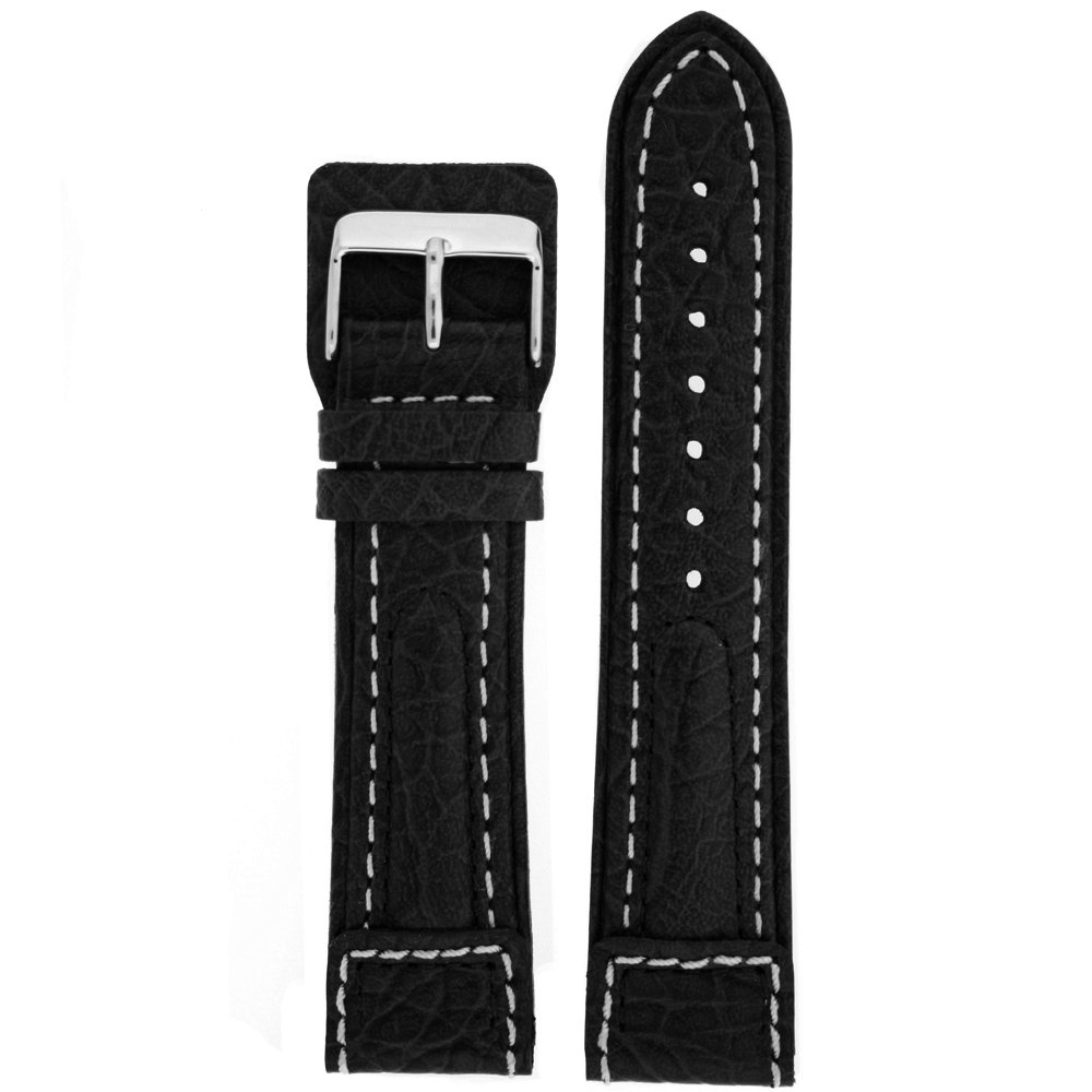 Tech Swiss Watch Band Black with White Stitching Italian Leather 20 millimeters