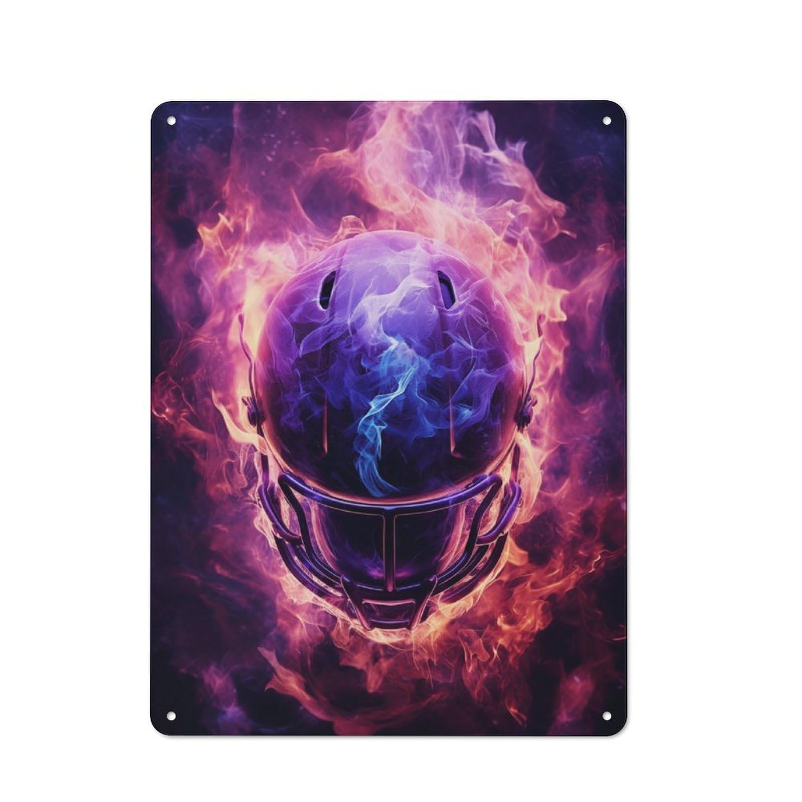 Junmoney Flame Football Helmet Retro Tin Sign 40X30cm For Workshop Wall, For Collectors Of Retro Metal Wall Decor