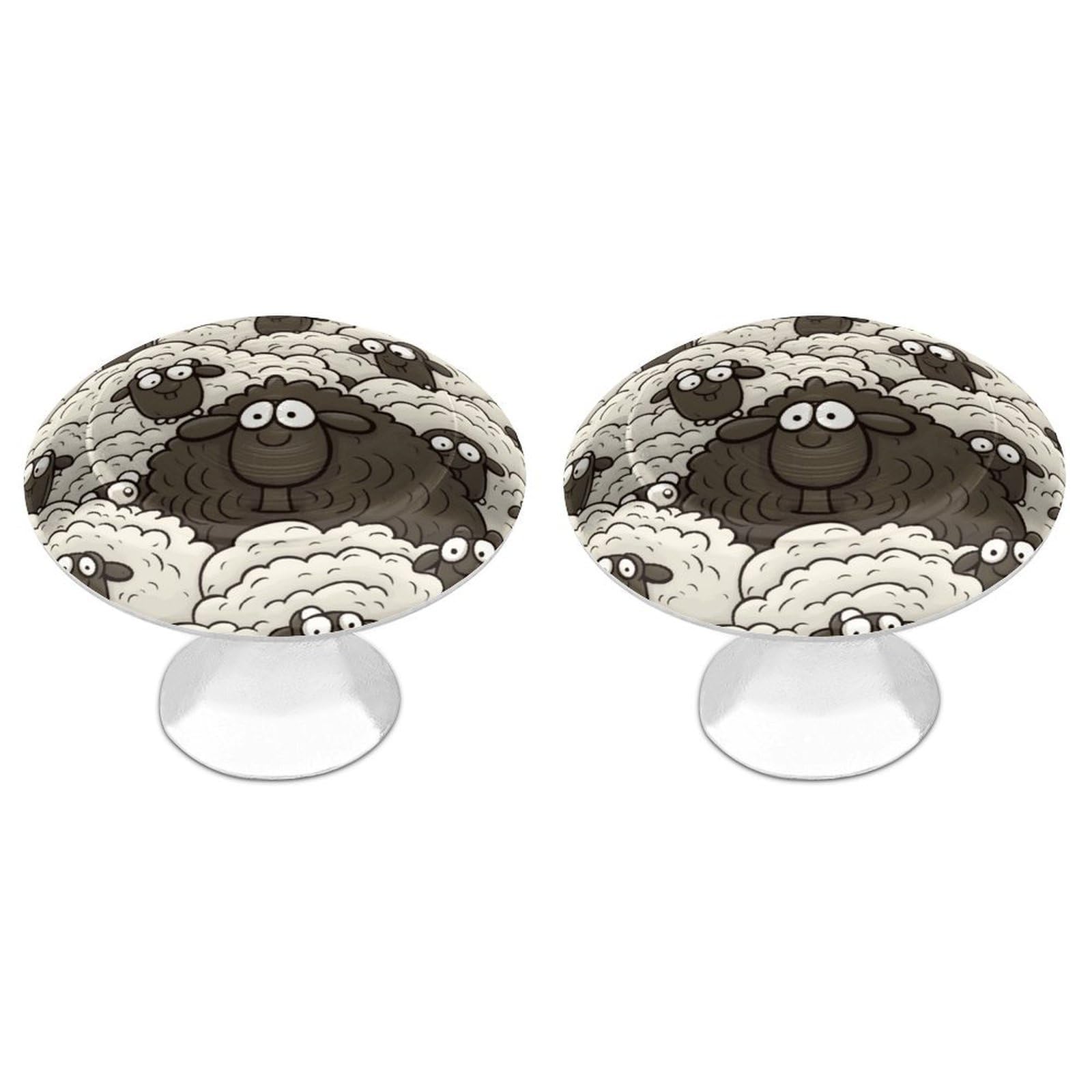 DWVTSLH Cartoon Black White Sheep Cabinet Handles 2 Pack Stainless Steel Kitchen Drawer Pulls with Installation Screws Round Dresser Drawer Knobs 1.1 Inch Modern Cabinet Hardware Door Handles