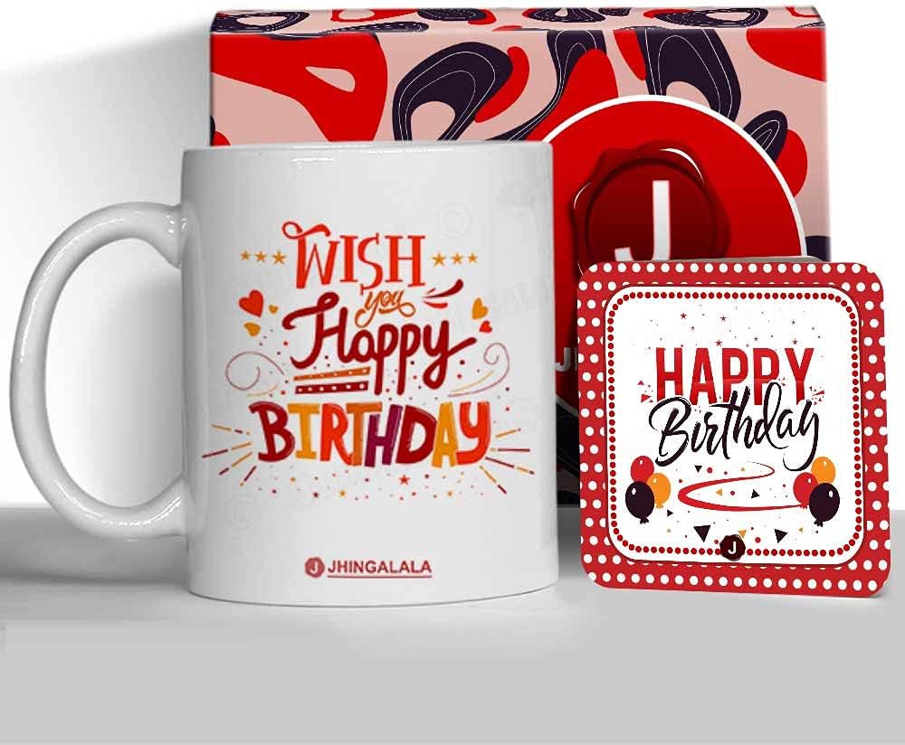 Jhingalala Gift for Birthday | Wish You Happy Birthday Printed Coffee Mug with Greeting Card | Birthday Gift for Brother, Sister, Son, Daughter, Girls, Boys, Husband, Wife, Mom, Dad on Birthday