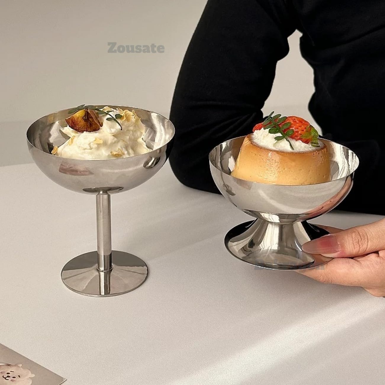Tissting Coupe a Glace, 200ml Coupes à Glace, Bols à Crème Glacée,Coupes à Dessert Bol à Dessert pour Crème Glacée, Tasses en Acier Inoxydable pour les Desserts (4x Pieds hauts)