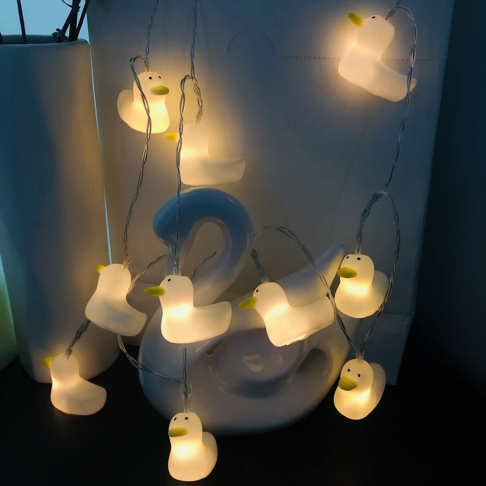 Riaxuebiy Cute Duck String Lights Shape Light Hanging Lanterns Fairy Kid's Room Mood 5.4FT10LED Battery Operated for Party Holiday Christmas Decorative (10LED, White Duck) (1123 Duck Light) — image 1
