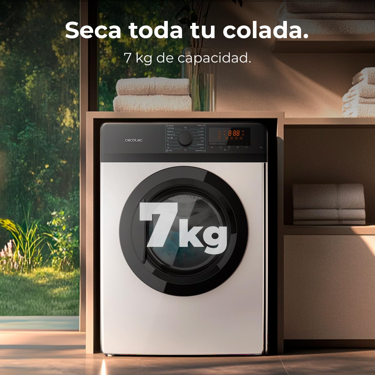 Cecotec Secadora 7 kg Bolero DressCode Dry 7200V C, Clase C, Sistema de Evacuación, 15 programas, Secado automático, Planchado fácil, Kid Lock, DelayStart, Giro Bidireccional, Función Silence