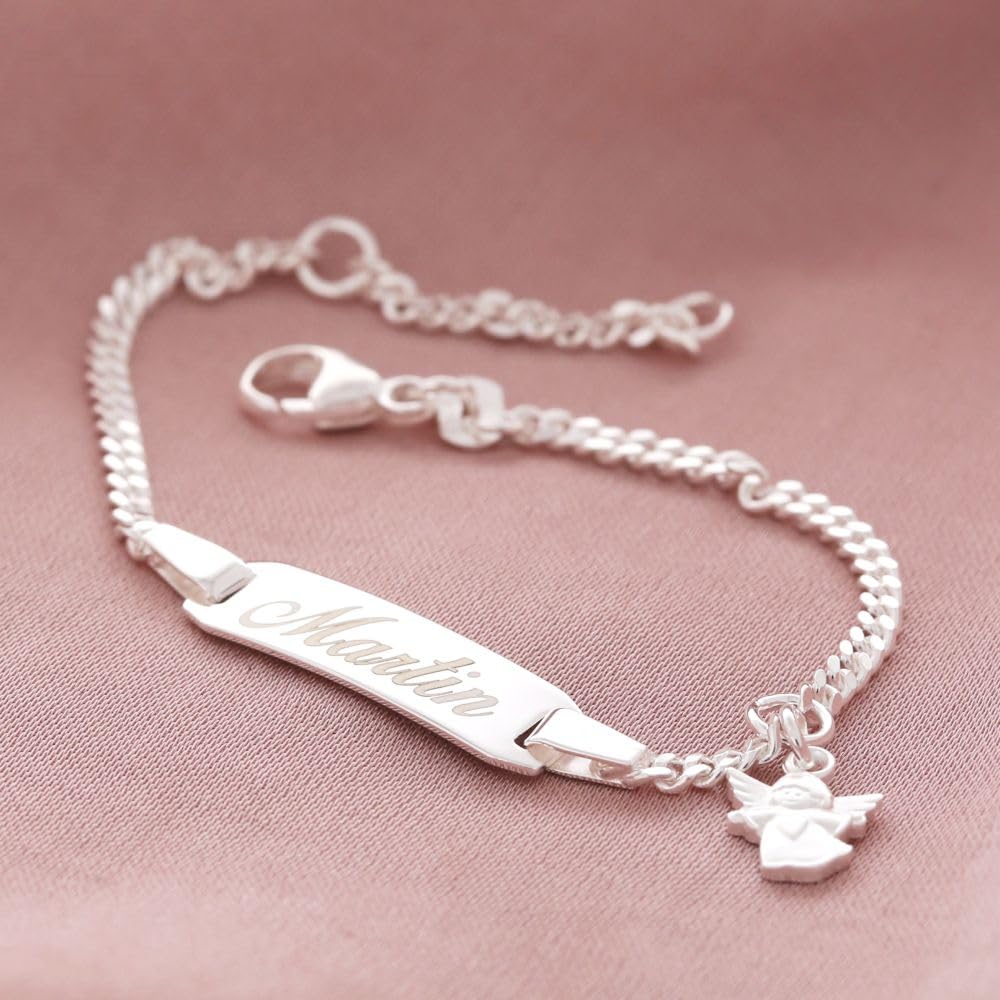 Baby ID Armband Engel Taufarmband mit Gravur Babyarmband 925 Silber Taufschmuck mit Namen kurz 12cm 14cm Geschenke Taufe Schmuck personalisiert