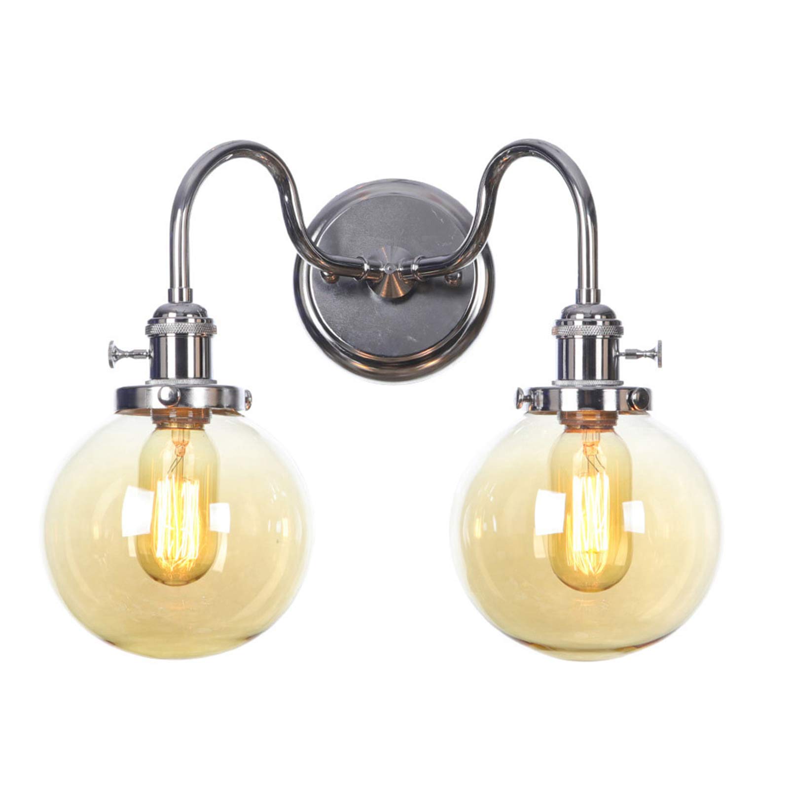 VDOQTLJT Wall Lamps with On/Off Switch 2-Lights Chrome Bathroom Mounted Lighting Amber Glass Lampshade Sconces A Sconce(D)