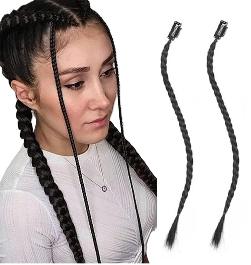 Hair Extensions Clip In Box Braids (17.7'' - 1 Braid On Clip - Natural Black), 20 inches