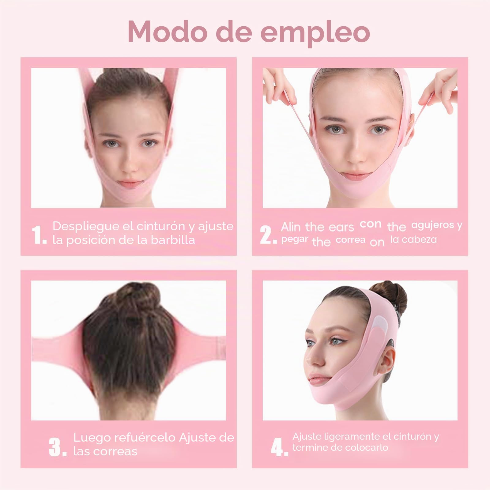 MáScaras Faciales En V, MáScara De Lifting Facial, Correa Reutilizable De Adelgazamiento Facial, Correa De Lifting Facial Ajustable En Forma De V Para Papada Y Piel Facial FláCida, Rosa