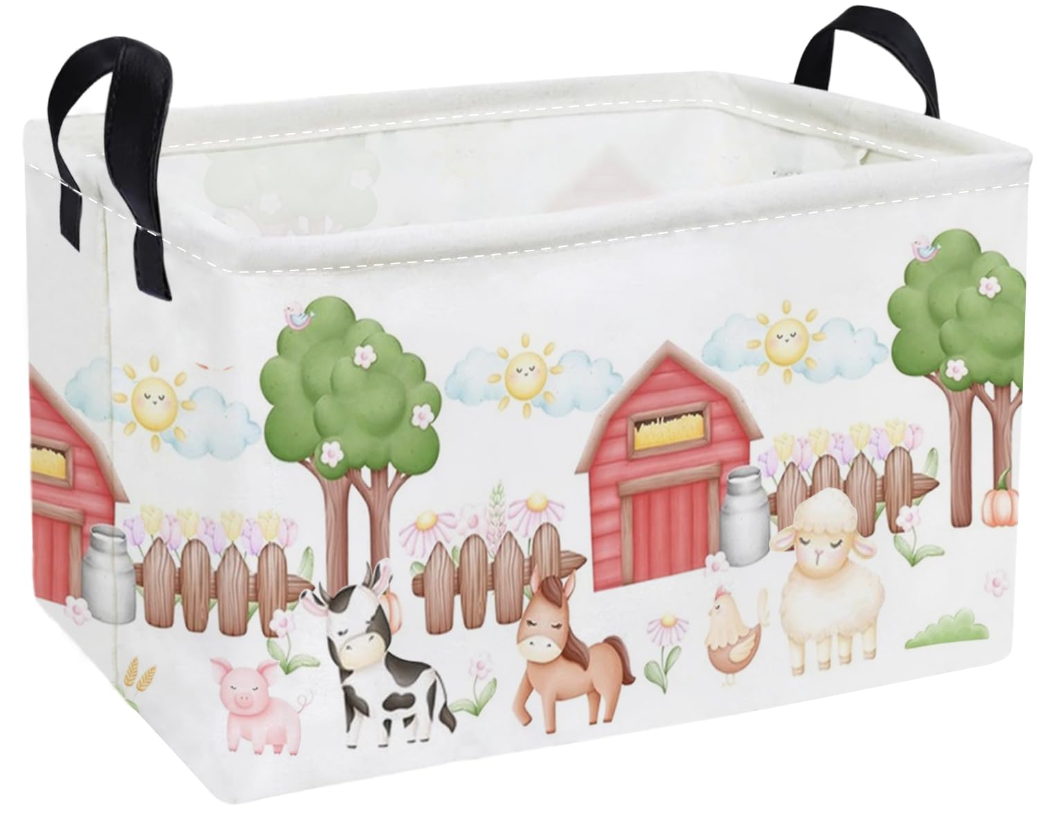 Essme Rectangular Farm Basket,Kids Baskets Empty with Handles,Cute Baskets for Kids Room Decor,Boys and Girls, Gift Basket,(Animal Farm)