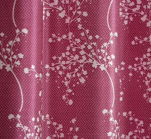 Image of Floral Printed Home Decor Curtains for Living Room, Bedroom Doors and Windows Panel, Parda, Eyelets Hanging, Wine Color, 4 x 5 Feet, 1 Piece