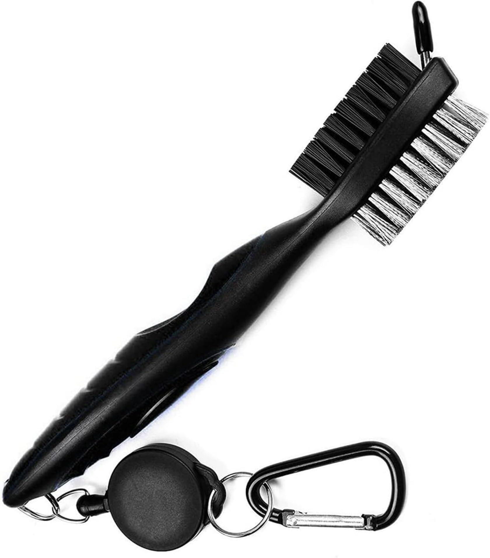 Golf Club Cleaning Brush and Groove Cleaner with Retractable Clip, Extends 2 ft Brass, Ergonomic Design, Easily Attaches to Golf Bag(Black)