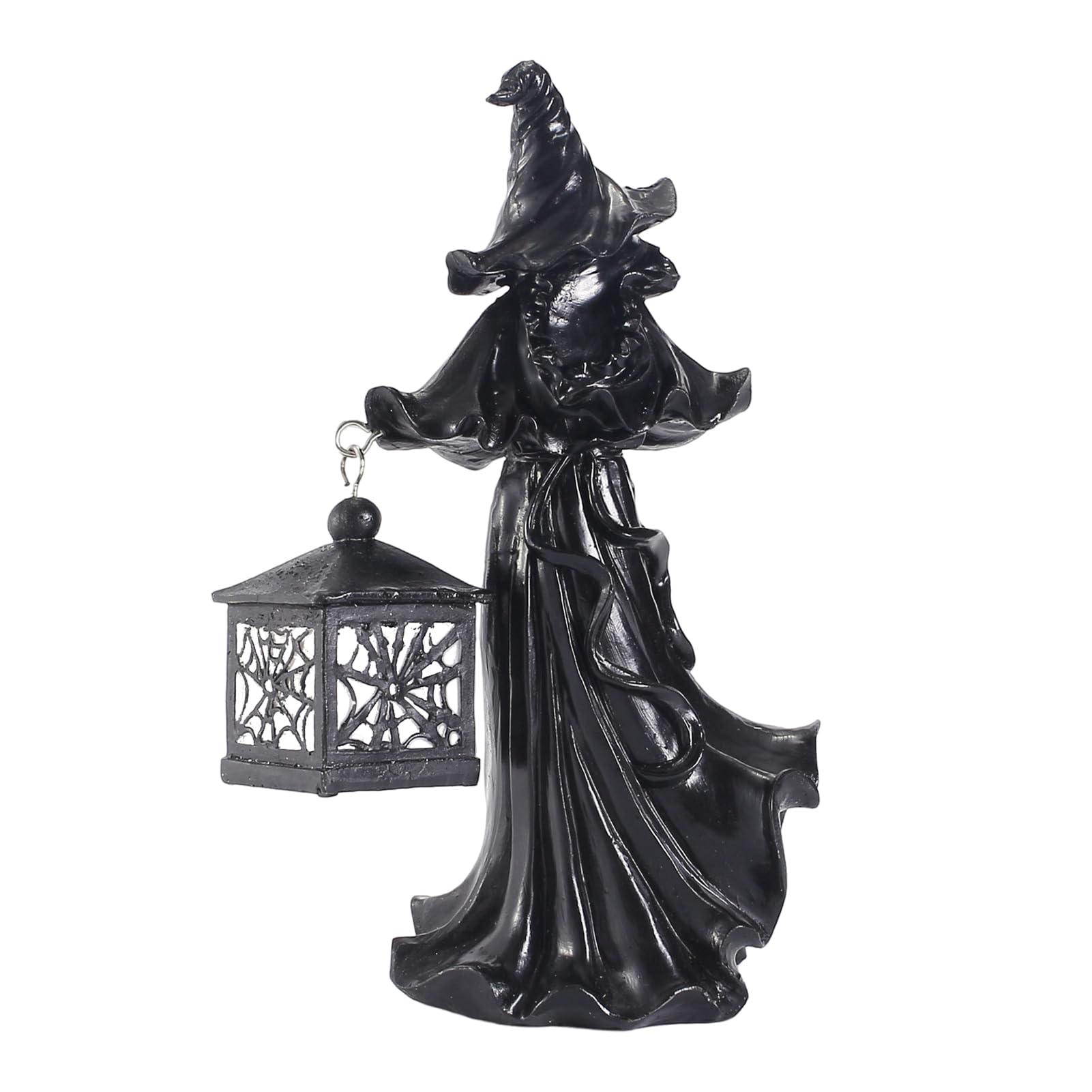 Ksiee Black Halloween Witch Lantern Statue, Led Lantern, Witch With Led Lantern, Resin Figurine, Halloween Garden Decoration Realistic Resin Ghost Sculpture Halloween Theme Gift Props