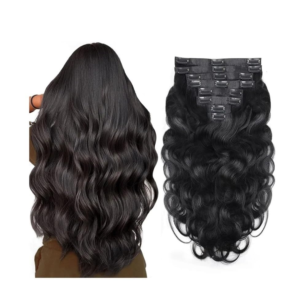 peruka Przedłużki do włosów Clip-In Body Wave 8 szt. z ludzkich Natural Black Do przerzedzających się włosów(20inches,120g-1 pack)