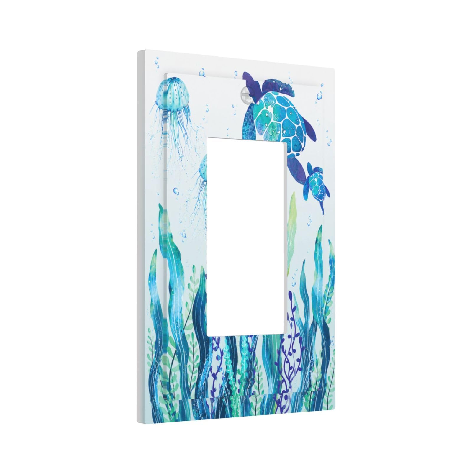 Xuejiaku Decorative Outlet Covers Teal Sea Turtle Jellyfish Seaweed Underwater Ocean 1 Gang Rocker Light Switch Cover Plate Single Wall Plates Switch Plate Covers Faceplate for Bedroom Home Decor
