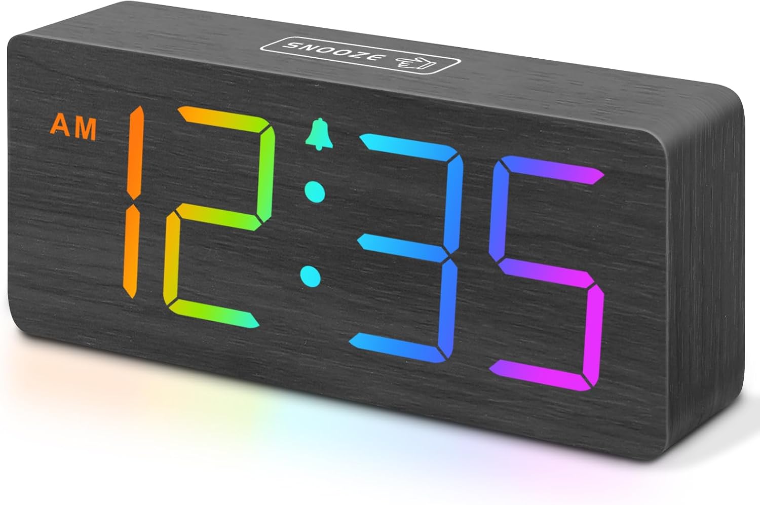DreamSky Wooden Digital Clock for Bedroom Desk – RGB Loud Alarm Clock for Heavy Sleepers with Volume Control, Large Numbers with Dimmer for Living Room Office, Wood Decor (Adapter Powered)