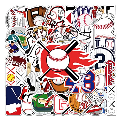 Affoto - Baseball Stickers for Laptop(50 Pcs),Gift for Kids Teens Adults Girl,Sports Baseball Waterproof Stickers for Water Bottle,Vinyl Stickers for Scrapbook,Journal,Dairy,Skateboard