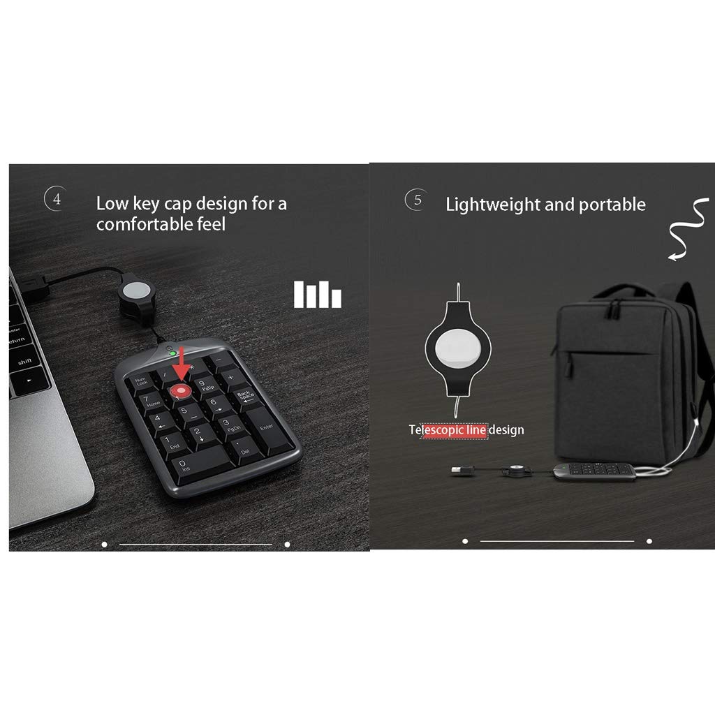 ARCH Mini Tastiera Numerica, Tastiera Portatile Computer Ergonomica, USB Telescopica Cavo for Il Settore Bancario, Registratore di Cassa, Contabilità