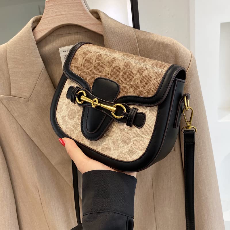 Women Small Crossbody Bags Women Golden Buckle Leather Purse Handbag Fashion Design (black)2