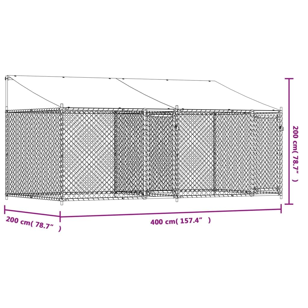 Gecheer Jaula de Perros Techo y Puertas Acero galvanizado Gris 4x2x2 m,Cercado para Perros Perrera Gallinas,Caseta para Perros Mascotas Animales Perro Grande Exterior