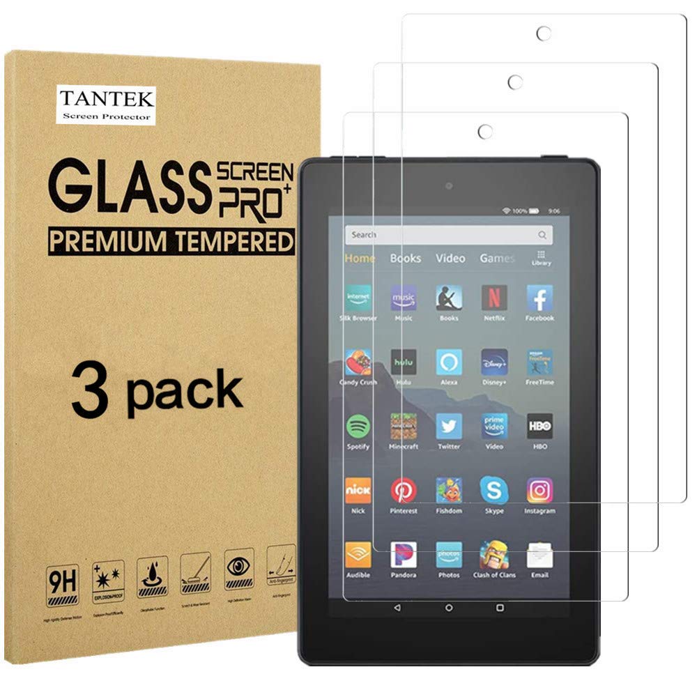 TANTEK [3-Pack Screen Protector for All-New Fire 7 / Fire 7 Kids Edition (9th/7th Gen, 2019/2017 Release),Tempered Glass Film,Ultra Clear,Anti Scratch,Bubble Free
