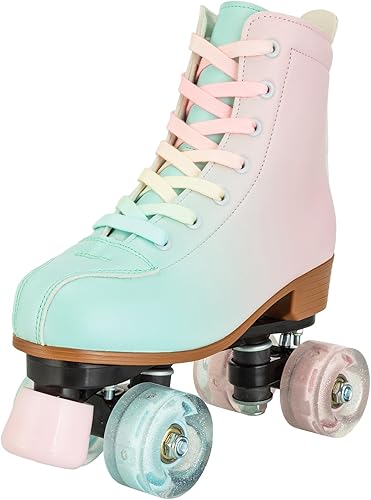 Miniatura 6 de Patines de ruedas para niñas y mujeres, cómodos patines de piel sintética de color degradado con ruedas flash, patines para interiores y exteriores