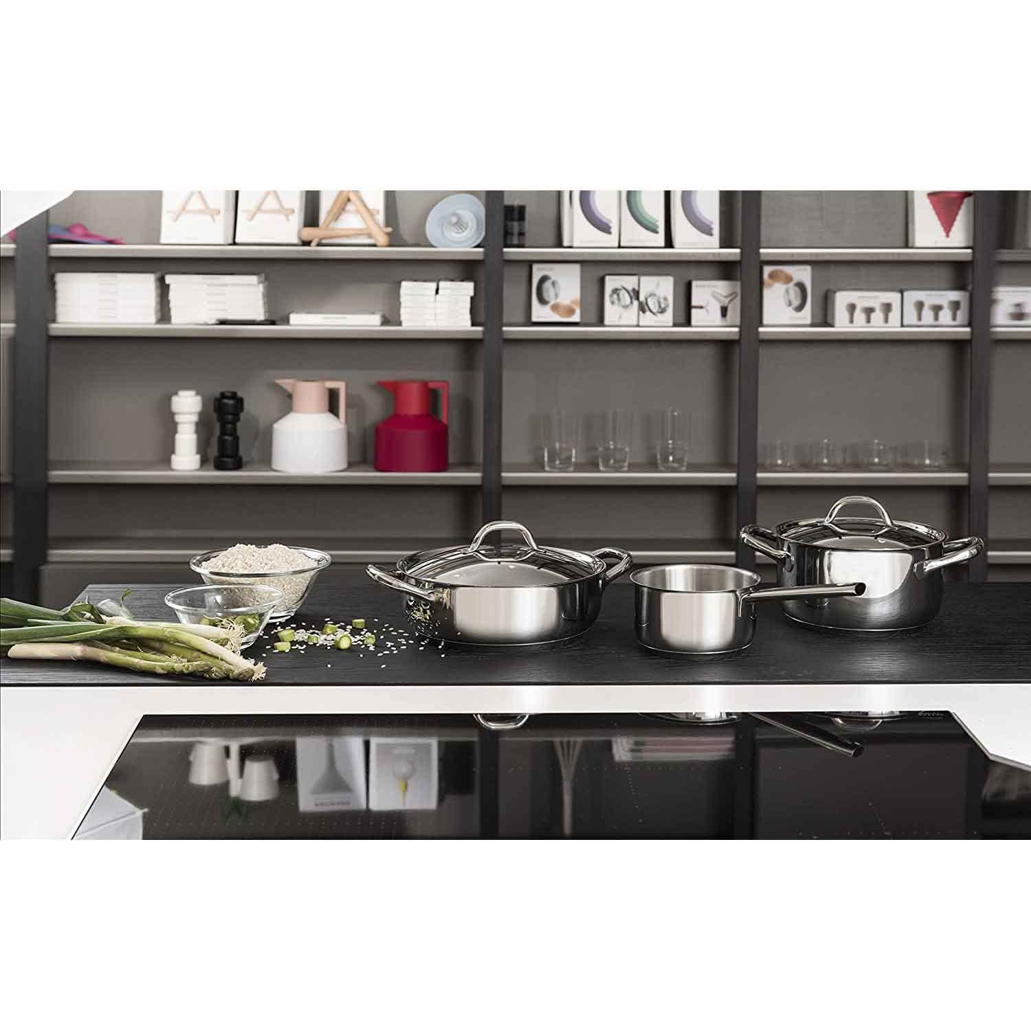 Barazzoni Chef Line 9-częściowy akumulator, wyprodukowano we Włoszech, stal nierdzewna 18/10, indukcja+gaz, potrójne dno, wolne PFAS, srebro, 22 cm