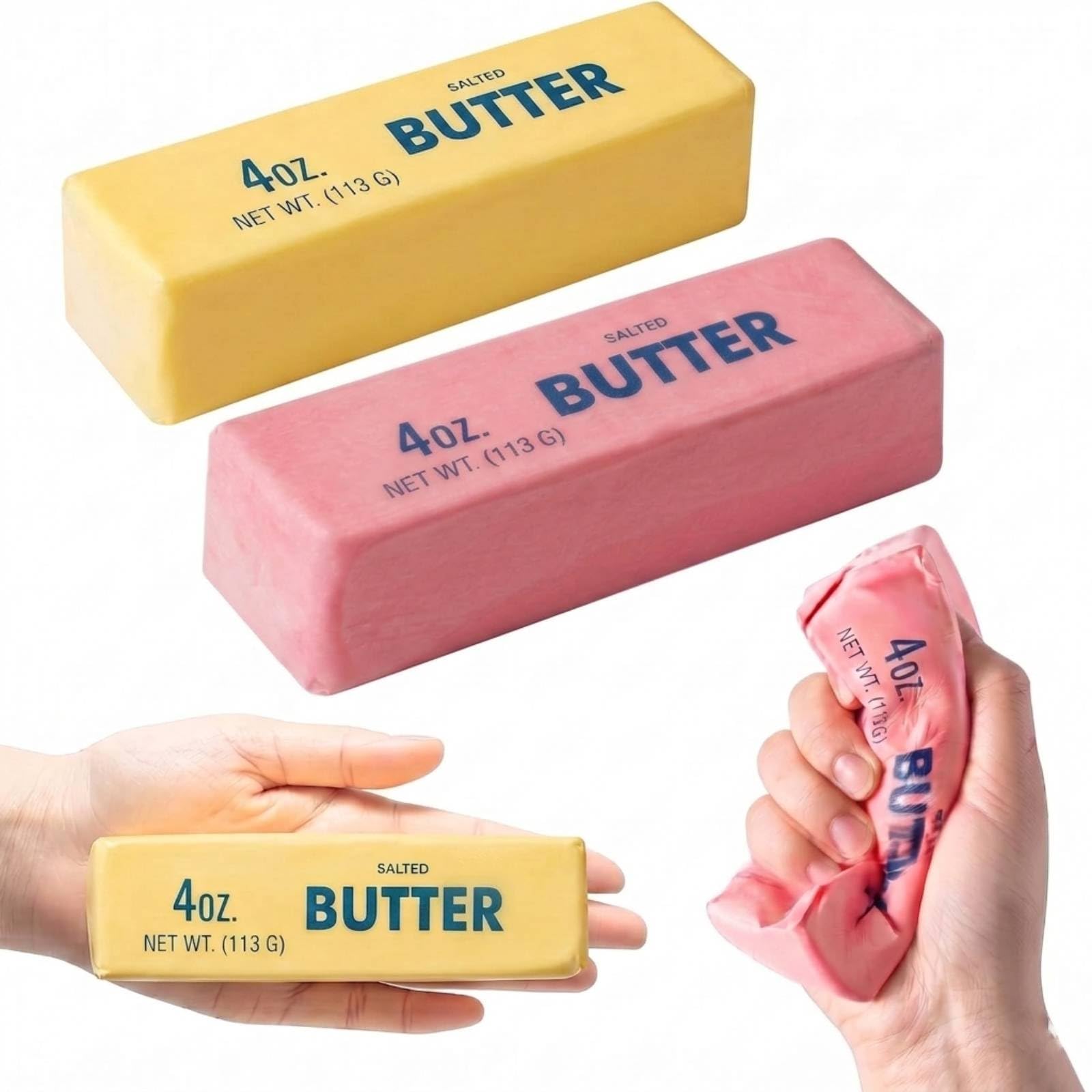 2Pcs Butter Squishy,Butter Stick Slow Rebound Squeeze,Sensory Stress Relief Fidget for Gift Bags, Rewards & Relaxing (yellow+pink)