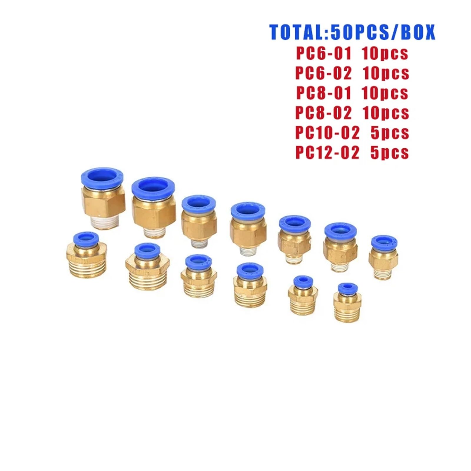 Złączka pneumatyczna 50 sztuk/pudełko Seria PC Szybkozłącze pneumatyczne gwint męski 1/8 1/4 PU 6 mm 8 mm